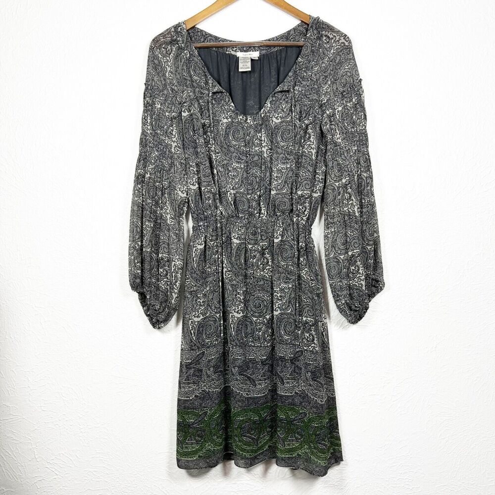 Sophie Max Studio Poet Sleeve Knee Length Paisley Peasant Dress Women's Medium